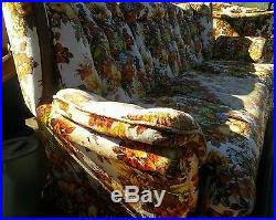008 Vintage Deville Furniture Funky Floral Fruit Pattern 1970s 1980s Sofa Couch