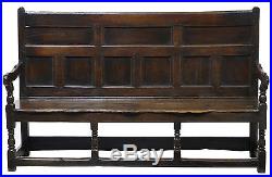17th Century English Oak Panel Back Settle Bench