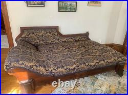 1800s Eastlake Victorian Oak Fainting Couch Antique Furniture Reupholstered