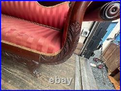 1800s antique classical empire mahogany sofa carved acanthus paw foot project