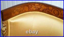 1870 French Empire Marquetry Inlaid Suite Pair Berger Armchairs & Settee Canape