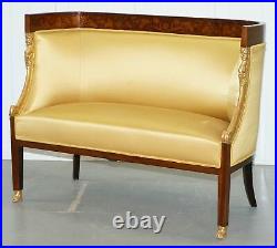 1870 French Empire Marquetry Inlaid Suite Pair Berger Armchairs & Settee Canape