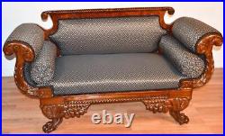 1880 Antique American Empire carved Mahogany Loveseat / sofa