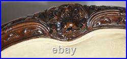 1890s Antique French Louis XV carved Walnut living room sofa / couch spring-seat