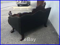 1890s Karpen Parlor Set. Carved Mahogany Sofa/settee. Genuine Leather. Horner
