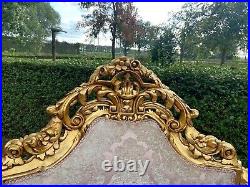 1900s French Louis XVI 3 pcs Sofa Set Gold Leaf Beech & Pale Pink Damask