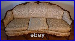 1910 Antique French Louis XV Mahogany spring-seat living room sofa / used fabric