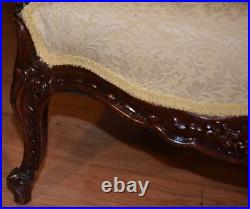 1910s Antique French Carved Mahogany Loveseat spring-seat New Upholstery