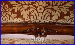 1920 Antique French Louis XV Carved Walnut Loveseat / Settee with spring-seat