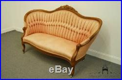 1920's Victorian Antique Vintage Sofa / Settee with Tufted Salmon Upholstery