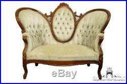1920's Victorian Parlor Sofa / Settee w. Tufted Powder Blue Velvet Upholstery
