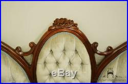 1920's Victorian Parlor Sofa / Settee w. Tufted Powder Blue Velvet Upholstery