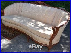 1920s Antique French Provincial Walnut Hand Carved Sofa / Couch