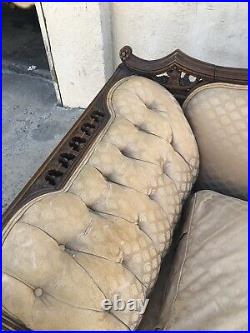 1930's Mahogany Chinese Chippendale Swan and Serpent Carved Ornate Sofa Asian
