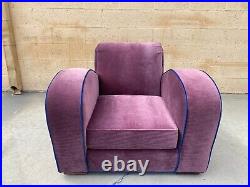 1930s Art Deco Sofa and Club Chair in Purple Velvet