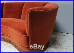 1930s Danish Art Deco 3 seat red velvet sofa