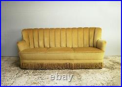1930s Danish Art Deco 3 seat yellow velour sofa