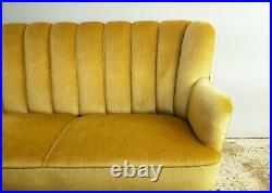 1930s Danish Art Deco 3 seat yellow velour sofa