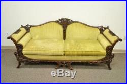 1930s Mahogany Chinese Chippendale Transitional Swan and Serpent Carved Sofa