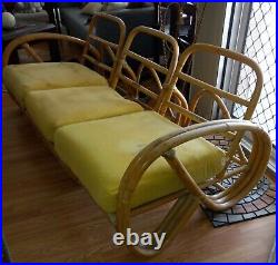 1940s All Original Bamboo 3/4 3 Strand Sectional Sofa Cushions Spring Seats