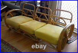 1940s All Original Bamboo 3/4 3 Strand Sectional Sofa Cushions Spring Seats