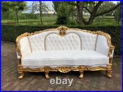 1950s French Louis XVI Baroque 5 pcSofa and Chair Set Lounge in Gold and White