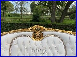 1950s French Louis XVI Baroque 5 pcSofa and Chair Set Lounge in Gold and White