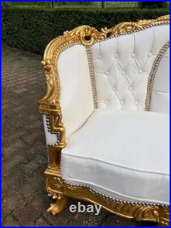 1950s French Louis XVI Baroque 5 pcSofa and Chair Set Lounge in Gold and White