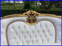 1950s French Louis XVI Baroque 5 pcSofa and Chair Set Lounge in Gold and White