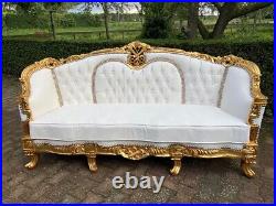 1950s French Louis XVI Baroque 5 pcSofa and Chair Set Lounge in Gold and White