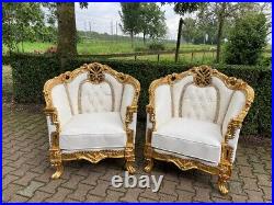 1950s French Louis XVI Baroque 5 pcSofa and Chair Set Lounge in Gold and White