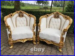 1950s French Louis XVI Baroque 5 pcSofa and Chair Set Lounge in Gold and White