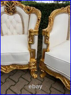 1950s French Louis XVI Baroque 5 pcSofa and Chair Set Lounge in Gold and White