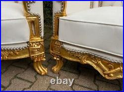 1950s French Louis XVI Baroque 5 pcSofa and Chair Set Lounge in Gold and White