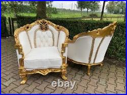 1950s French Louis XVI Baroque 5 pcSofa and Chair Set Lounge in Gold and White