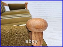 1960-70s, Danish vintage 3 seater sofa, green fabric, oak wood, original