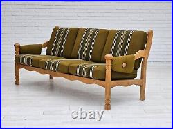 1960-70s, Danish vintage 3 seater sofa, green fabric, oak wood, original