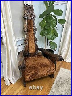 1960 Tiki Witco Jungle Room Velvet Carved Sofa Chair Orange Fabric Elvis Presley