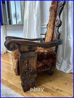 1960 Tiki Witco Jungle Room Velvet Carved Sofa Chair Orange Fabric Elvis Presley