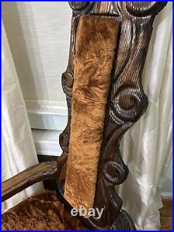 1960 Tiki Witco Jungle Room Velvet Carved Sofa Chair Orange Fabric Elvis Presley