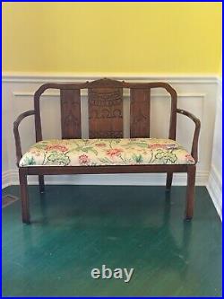 1960's Chinoiserie Pagoda Settee With Floral Upholstery