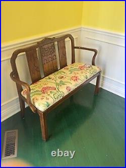 1960's Chinoiserie Pagoda Settee With Floral Upholstery