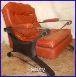 1960's Mid Century Modern Chair & Ottoman Scoop Chair Iron Arms & Legs stool