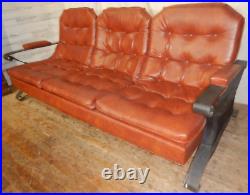 1960's Mid Century Modern Sofa Scoop Couch Iron Arms & Legs 3 seater