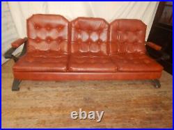 1960's Mid Century Modern Sofa Scoop Couch Iron Arms & Legs 3 seater
