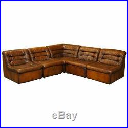 1960's Restored De Sede Modular Ds Br Brown Leather Corner Sofa Armchair Suite
