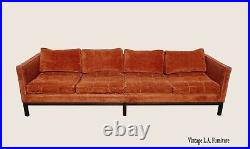 1960's Vintage Mid Century Modern Tufted Long Low Profile Orange Velvet Sofa