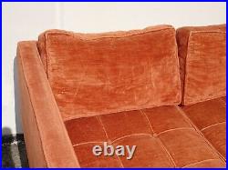 1960's Vintage Mid Century Modern Tufted Long Low Profile Orange Velvet Sofa