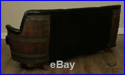 1960's Vintage Oak Tennessee Whiskey Barrel Sofa, Black Vinyl