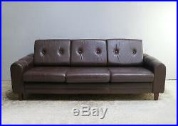 1960s Danish mid century leather 3 seat sofa